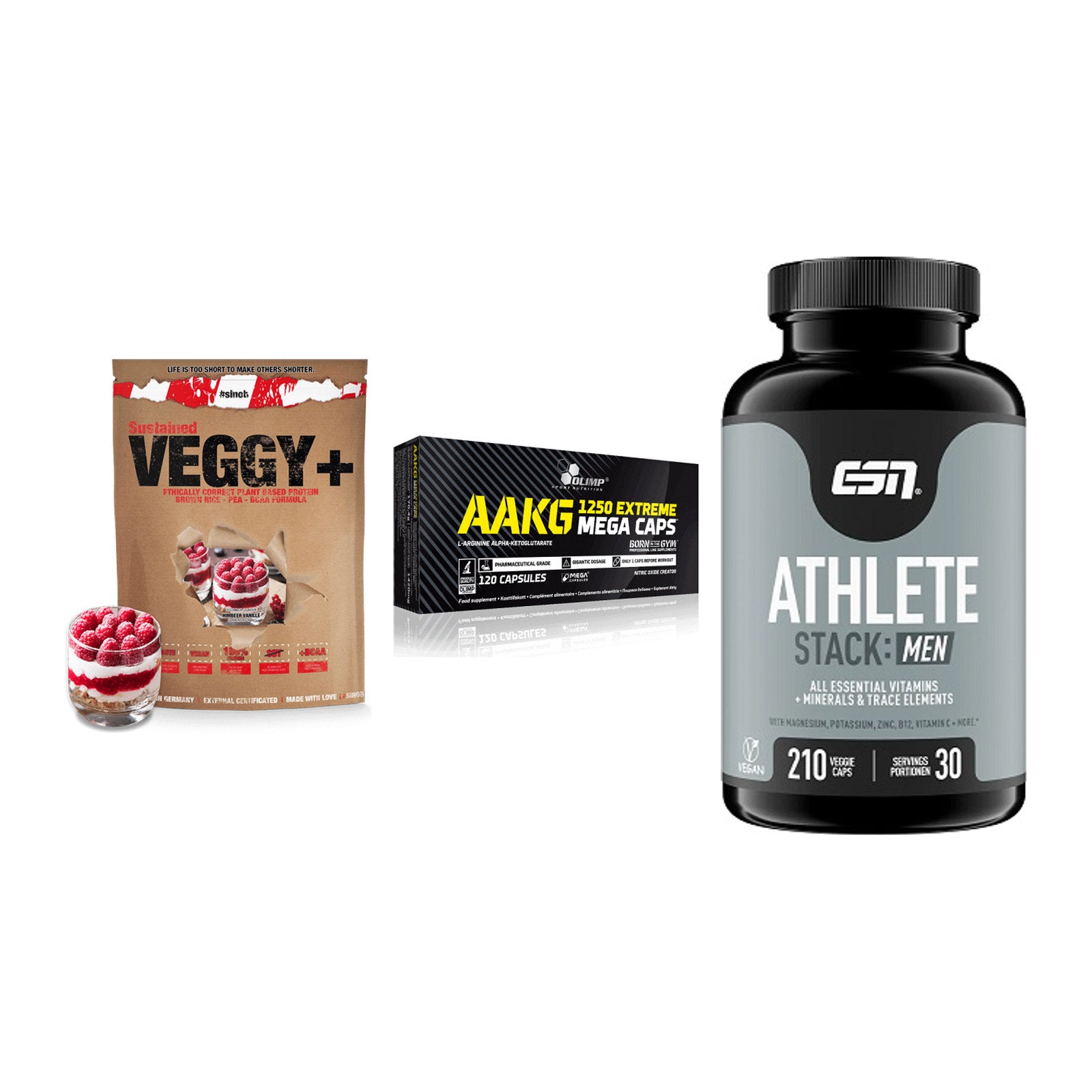 Pflanzliches Set: Sinob VEGGY + Olimp AAKG + ESN Athlete – alle enthaltenen Artikel