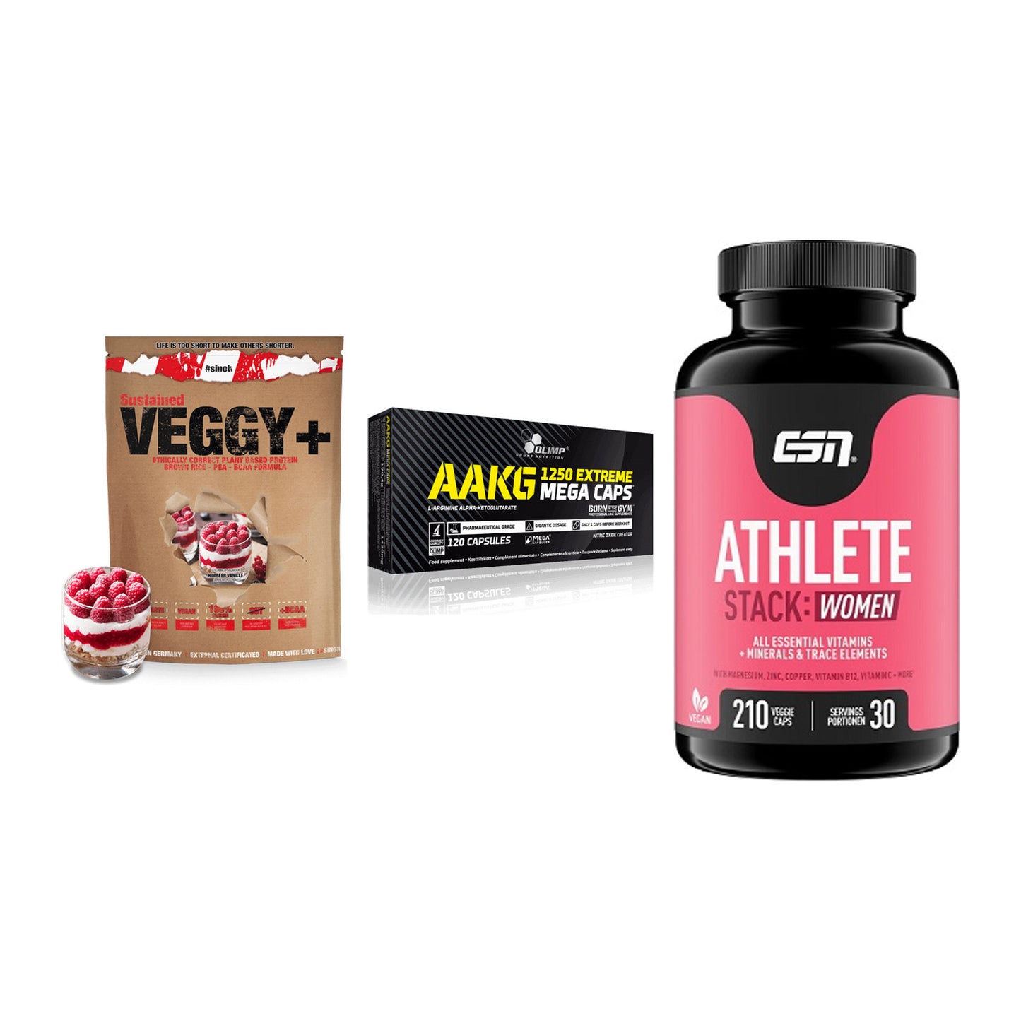 Pflanzliches Set: Sinob VEGGY + Olimp AAKG + ESN Athlete – alle enthaltenen Artikel