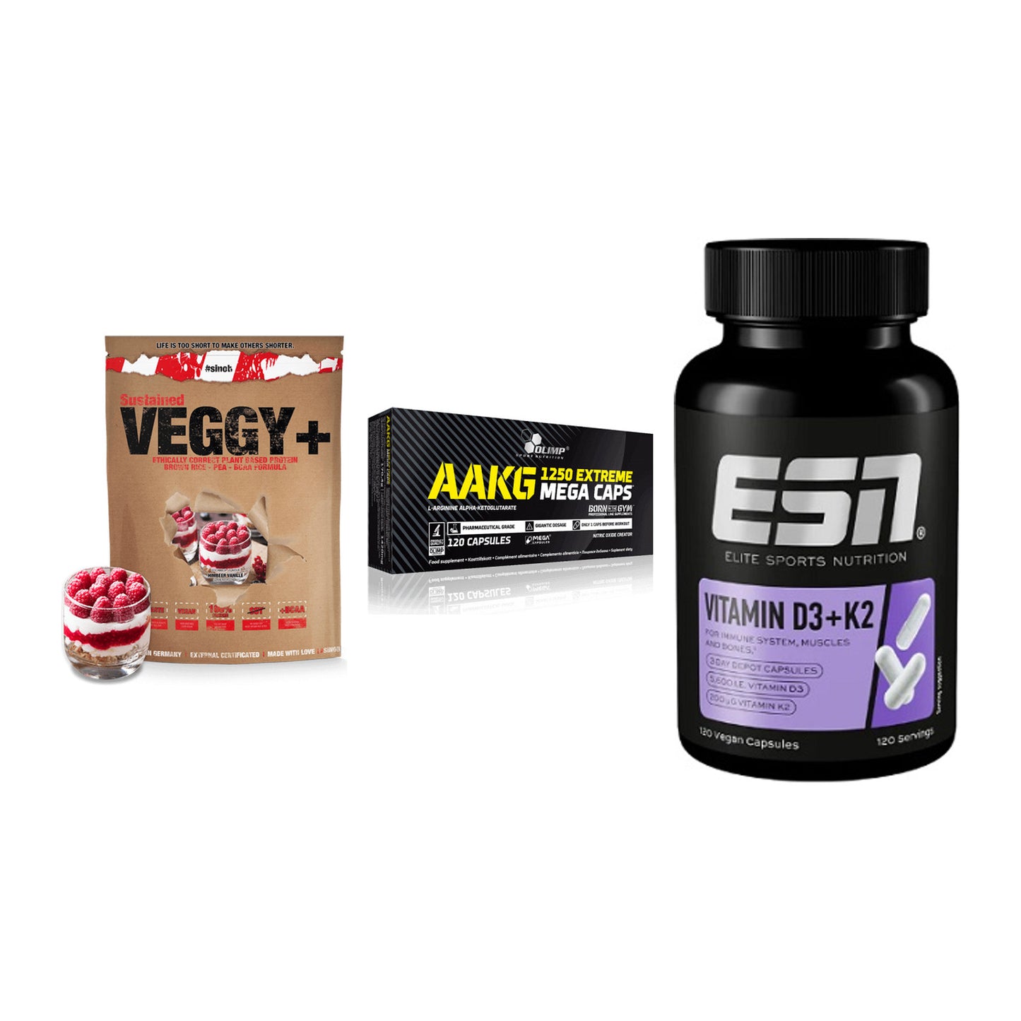 Pflanzliches Set: Sinob VEGGY + Olimp AAKG + ESN Vitamin D3 – alle enthaltenen Artikel