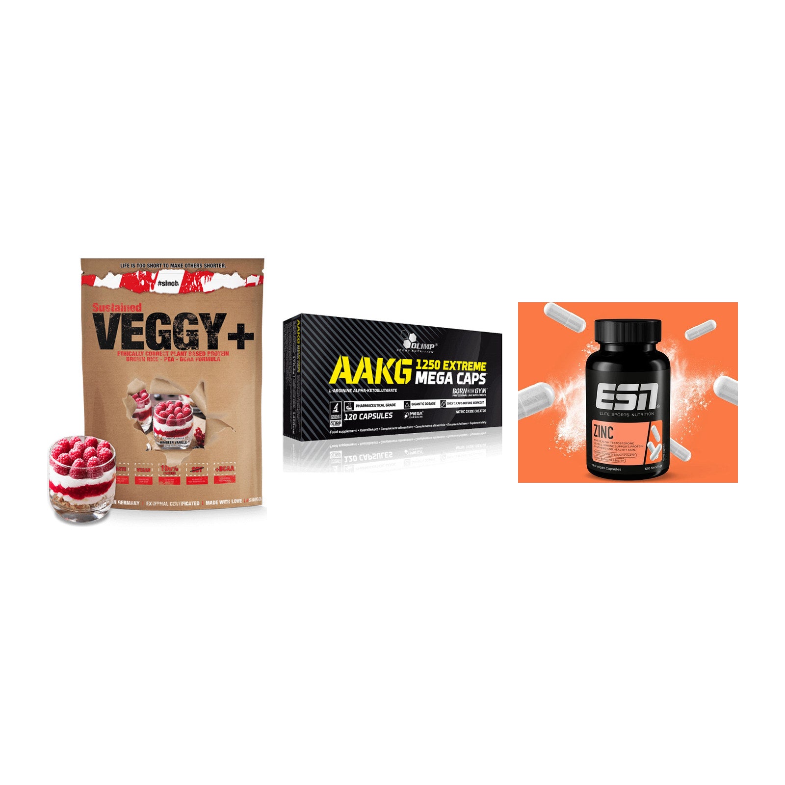 Pflanzliches Set: Sinob VEGGY + Olimp AAKG + ESN Zinc – alle enthaltenen Artikel