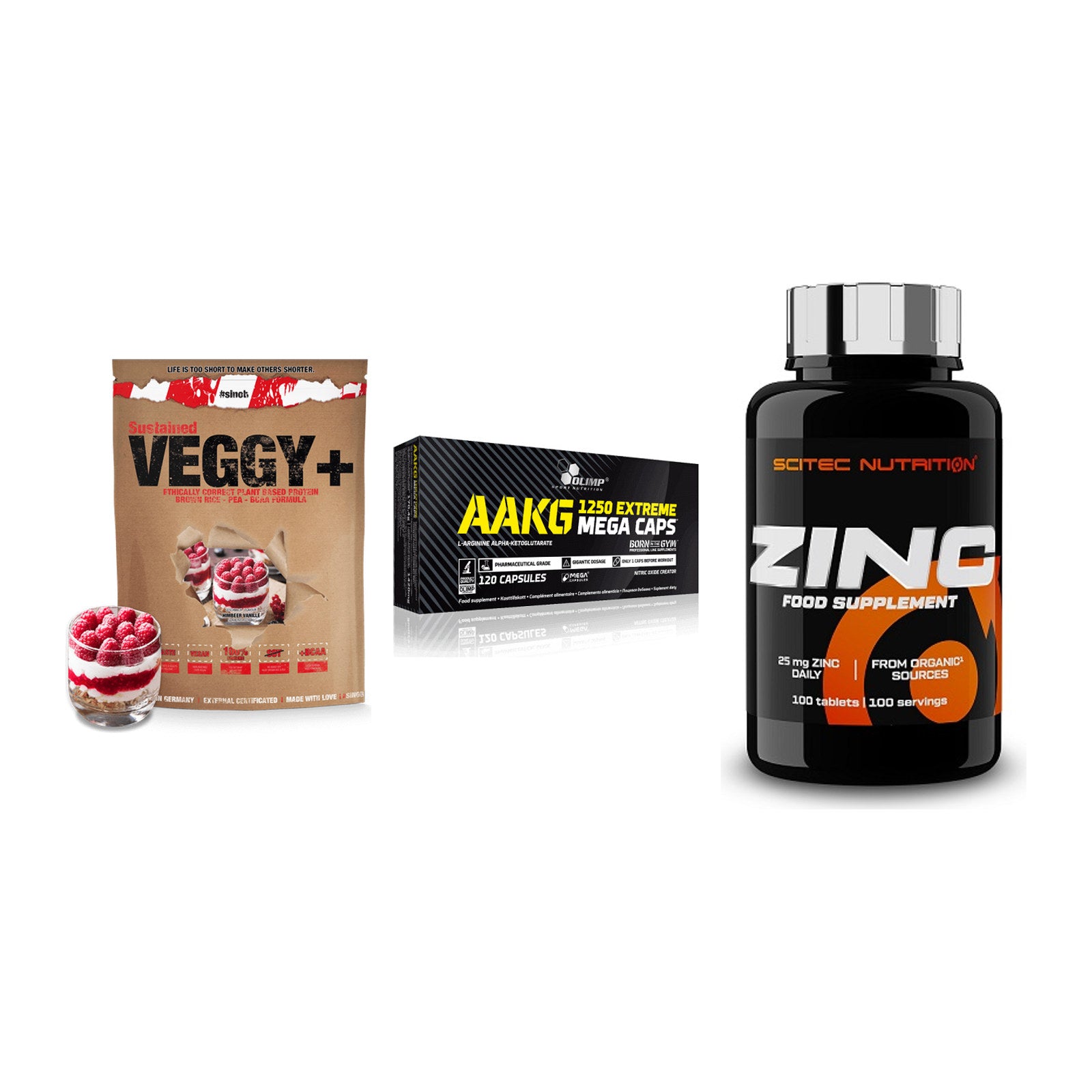 Pflanzliches Set: Sinob VEGGY + Olimp AAKG + Scitec Zinc – alle enthaltenen Artikel