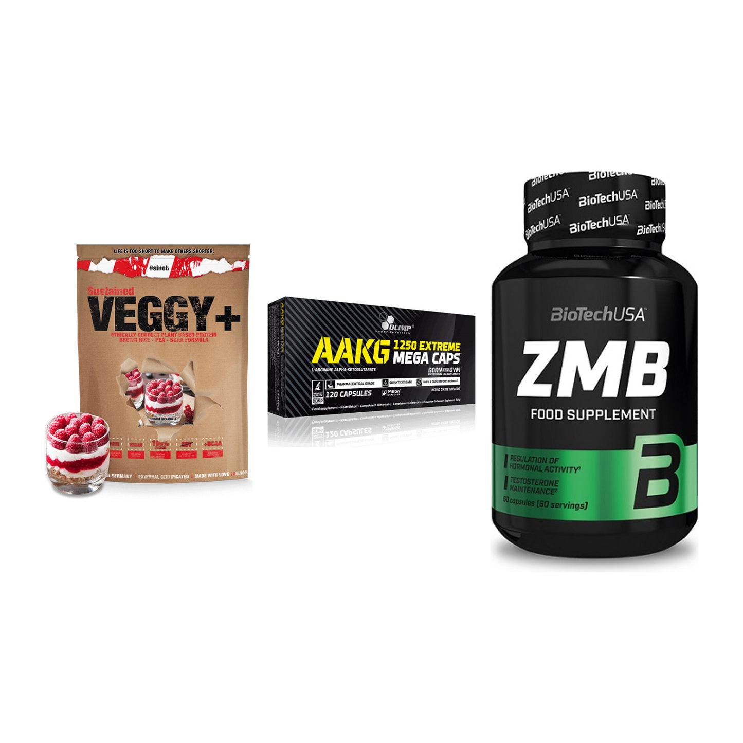Pflanzliches Set: Sinob VEGGY + Olimp AAKG + BioTech ZMB – alle enthaltenen Artikel