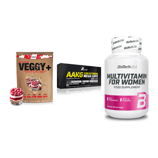Pflanzliches Set: Sinob VEGGY + Olimp AAKG + BioTech Multivi – alle enthaltenen Artikel