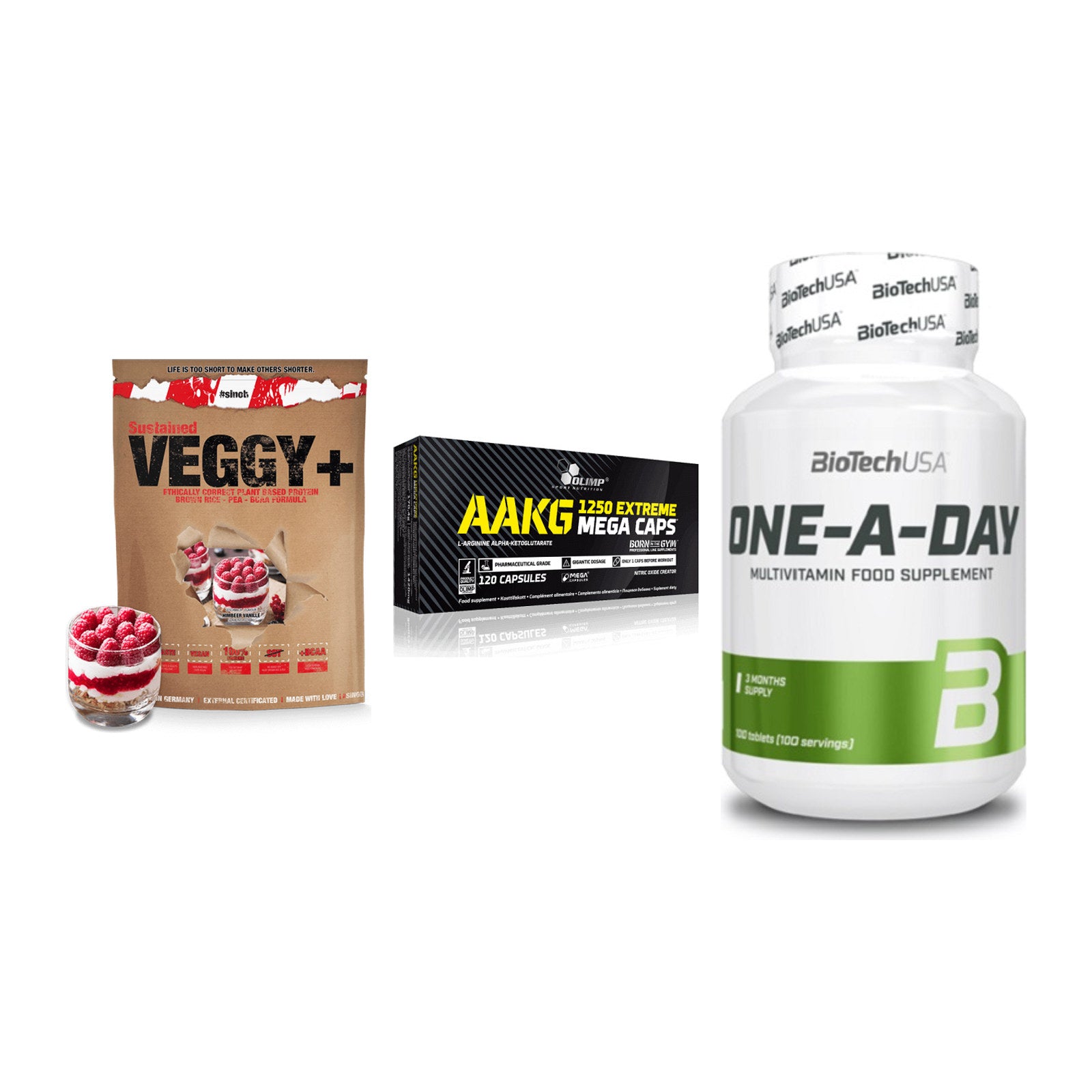 Pflanzliches Set: Sinob VEGGY + Olimp AAKG + BioTech One A – alle enthaltenen Artikel