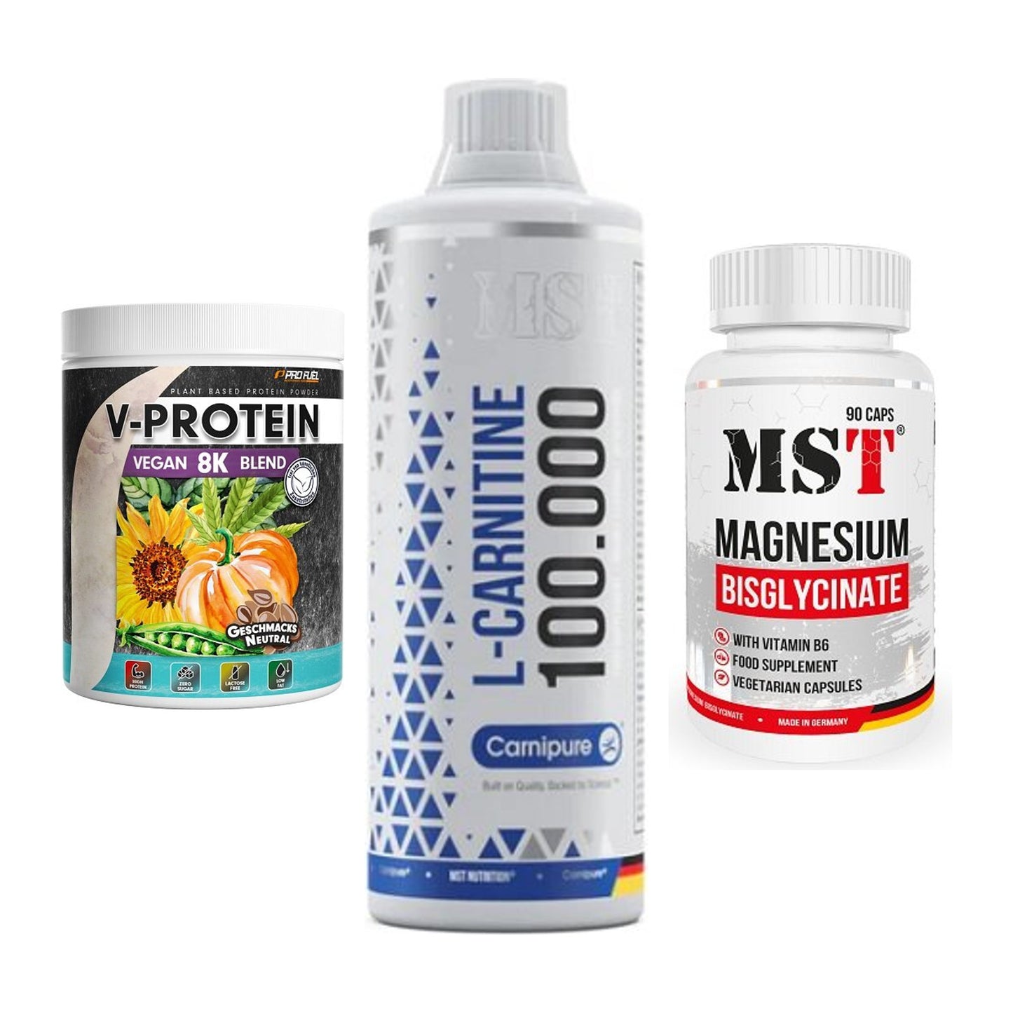 Pflanzliches Set: ProFuel V-Prote + MST L-Carnitine + MST Magnesium – alle enthaltenen Artikel