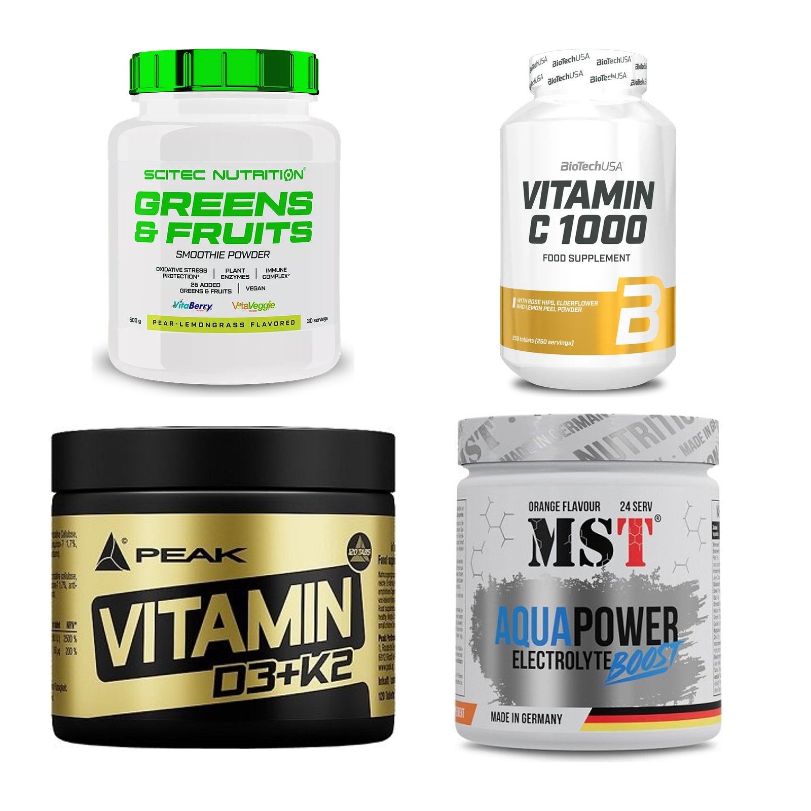 Vitamin-Set: Scitec Greens + BioTech + Peak Vitamin + 1 weitere – alle enthaltenen Artikel