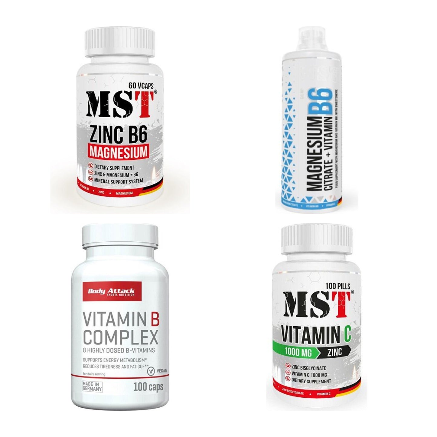 Vitamin-Set: MST Zinc + MST Magnesium + Body Attack + 1 weitere – alle enthaltenen Artikel