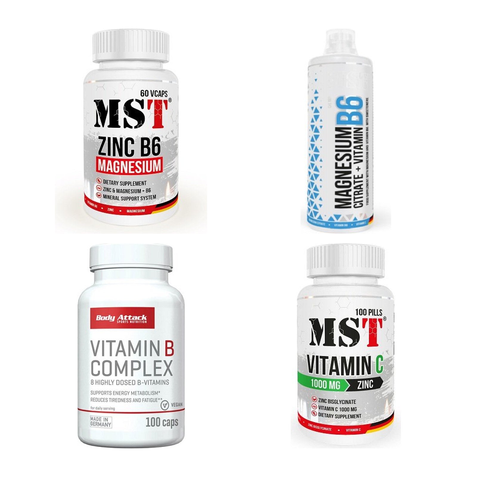 Vitamin-Set: MST Zinc + MST Magnesium + Body Attack + 1 weitere – alle enthaltenen Artikel