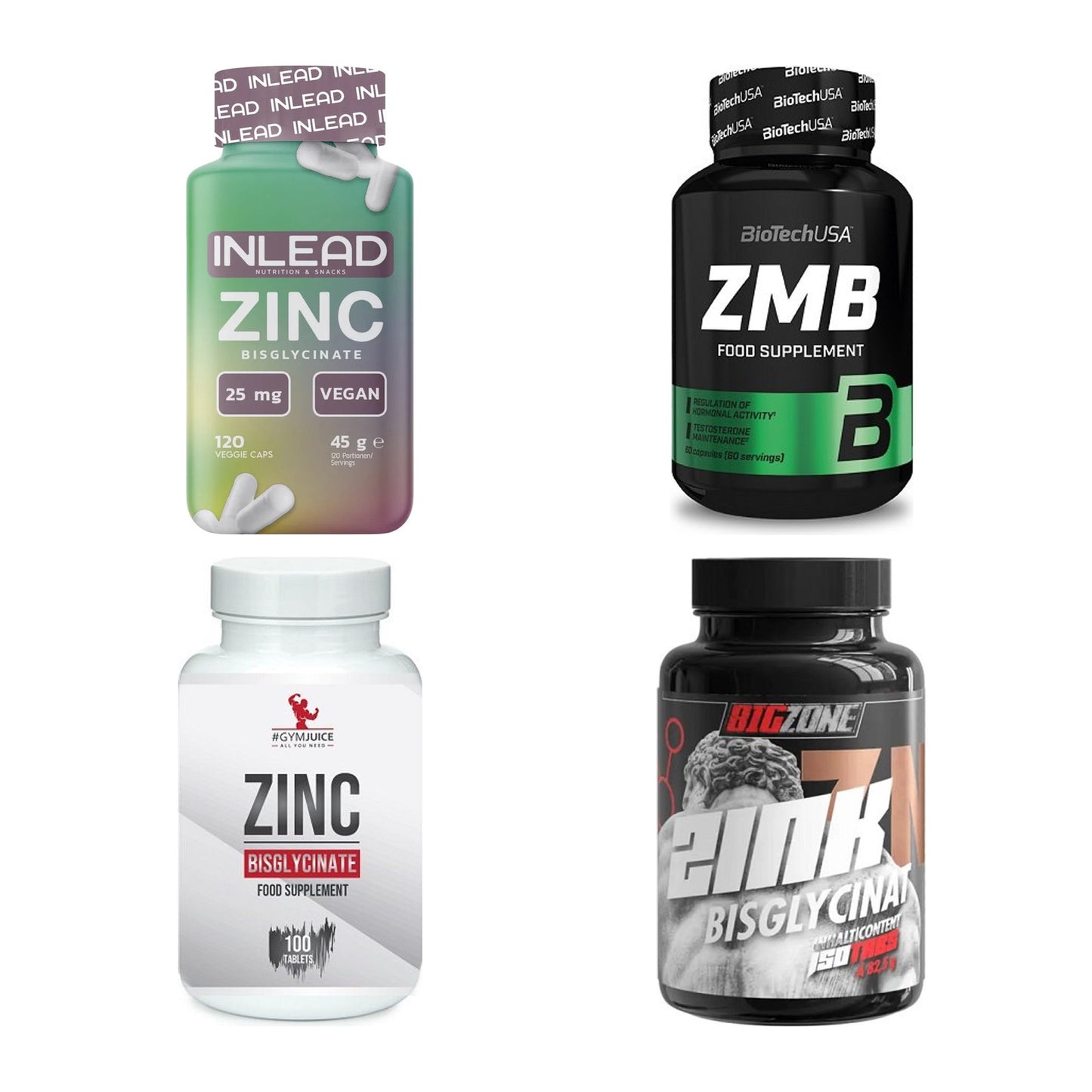 Vitamin-Set: INLEAD Zink + BioTech ZMB + #GYMJUICE + 1 weitere – alle enthaltenen Artikel