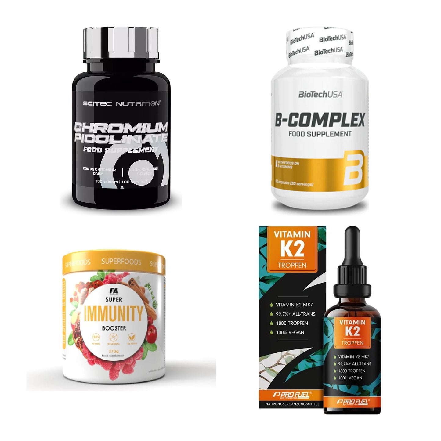 Vitamin-Set: Scitec Chromi + BioTech B + FA Nutrition + 1 weitere – alle enthaltenen Artikel
