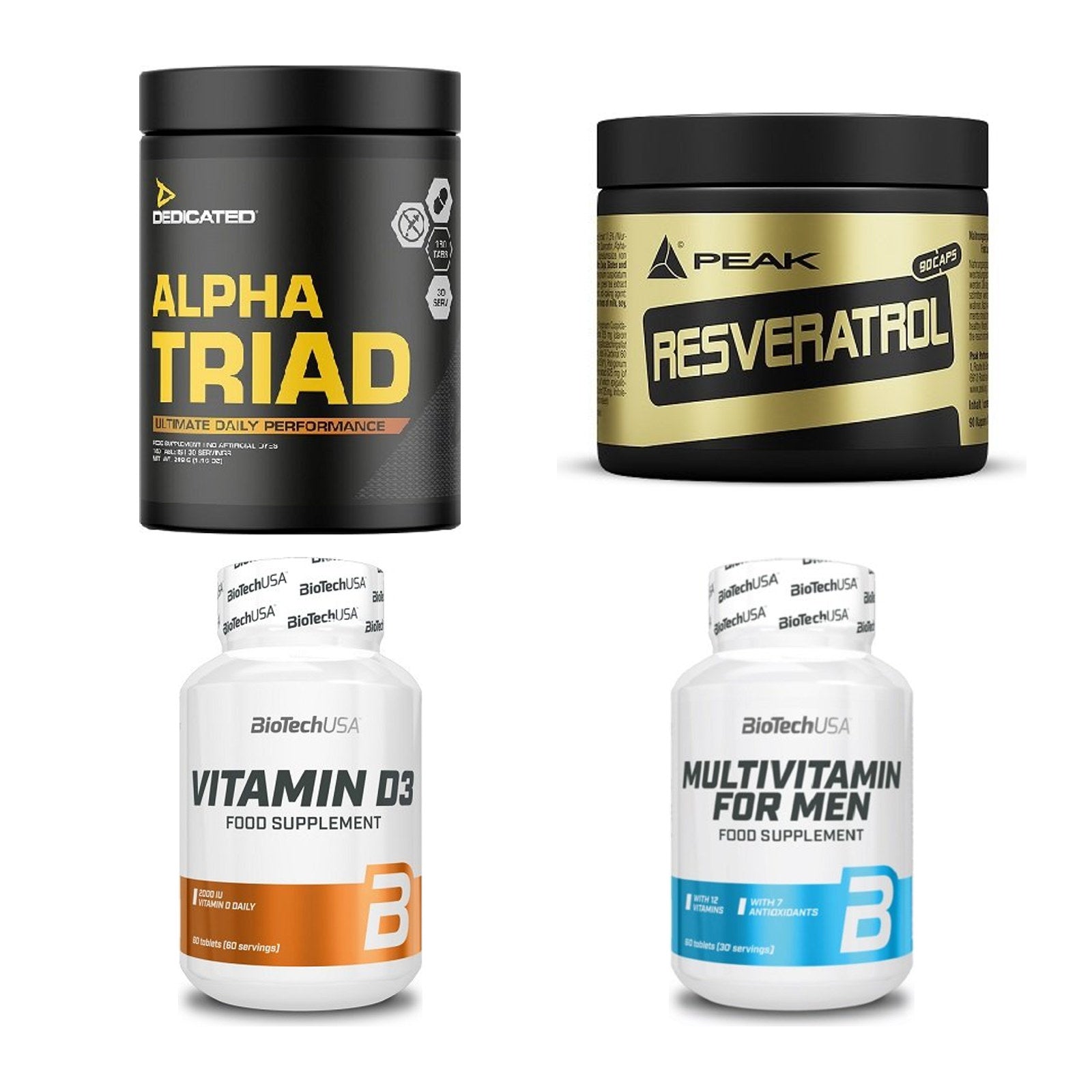 Vitamin-Set: Dedicated + Peak Resverat + BioTech + 1 weitere – alle enthaltenen Artikel