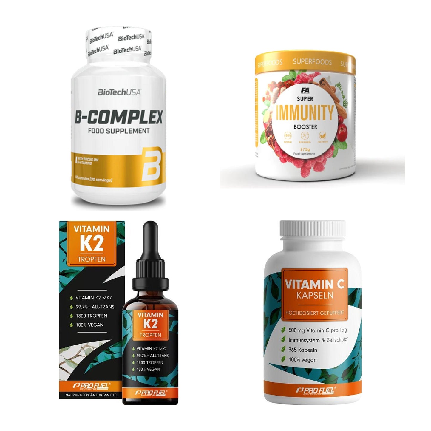 Vitamin-Set: BioTech B + FA Nutrition + ProFuel + 1 weitere – alle enthaltenen Artikel