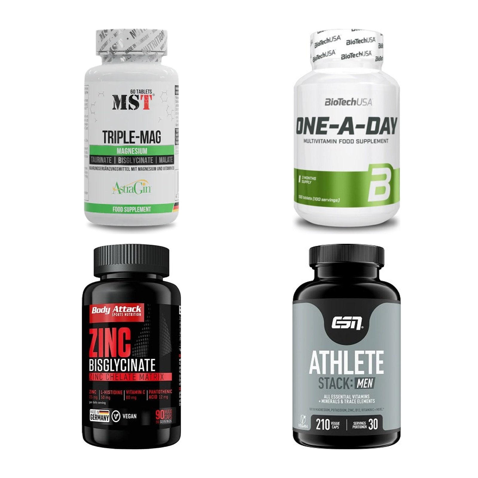 Vitamin-Set: MST Tripple + BioTech One A + Body Attack + 1 weitere – alle enthaltenen Artikel