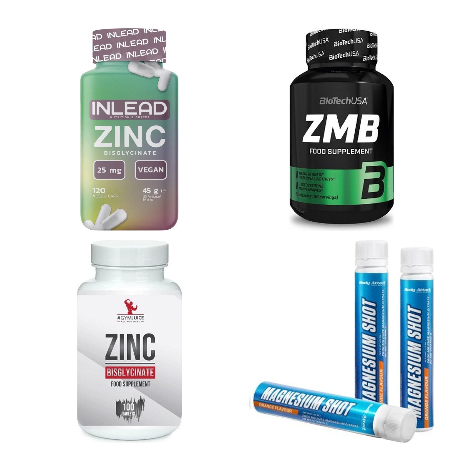 Vitamin-Set: INLEAD Zink + BioTech ZMB + #GYMJUICE + 1 weitere – alle enthaltenen Artikel