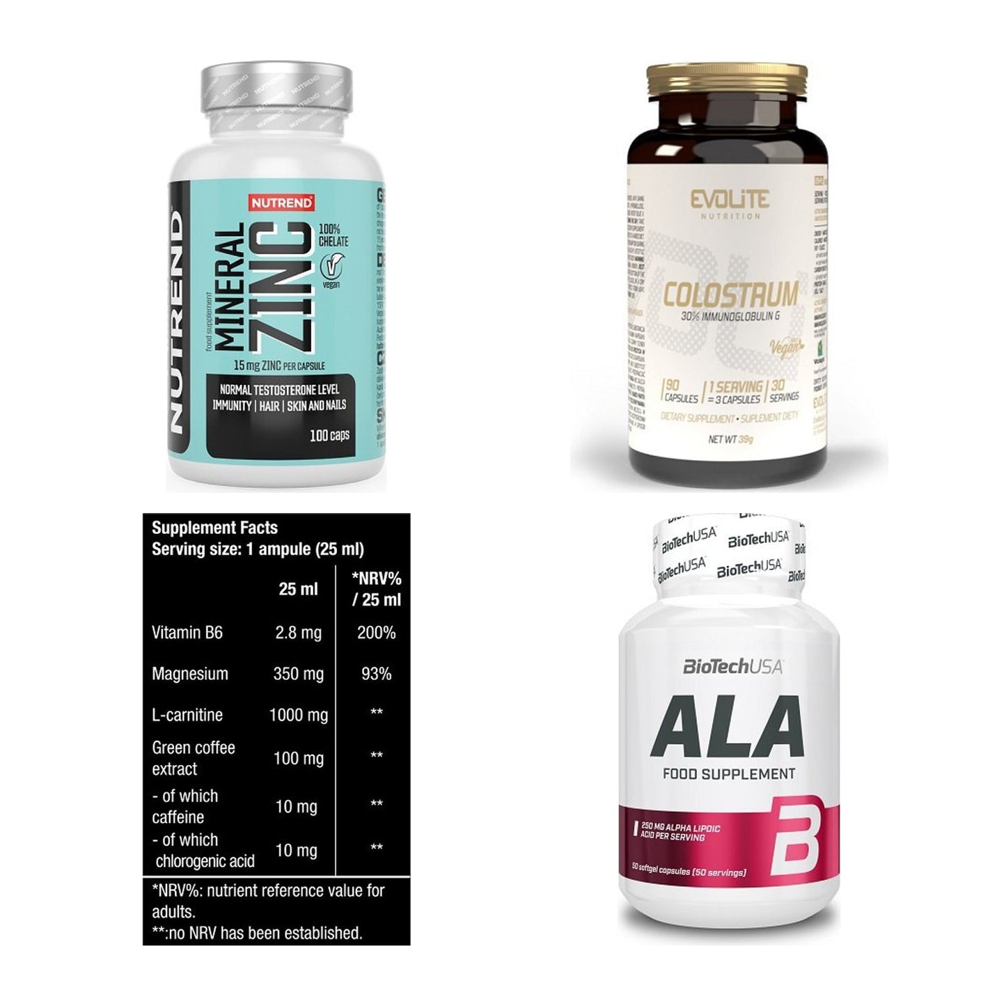 Vitamin-Set: Nutrend Zinc + Evolite + BioTech Magna + 1 weitere – alle enthaltenen Artikel