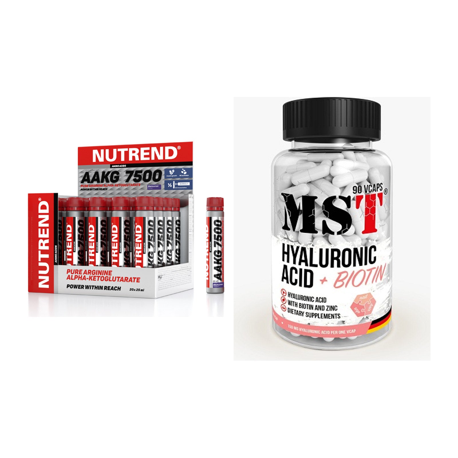 Koffein & B-Vitamine: Nutrend AAKG 7500 + MST Hyaluronic Acid – alle enthaltenen Artikel