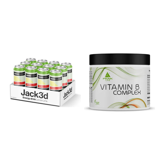 Koffein og B-vitaminer: USP Labs Jack3d Energy + Peak Vitamin B Complex – alle varer inkluderet