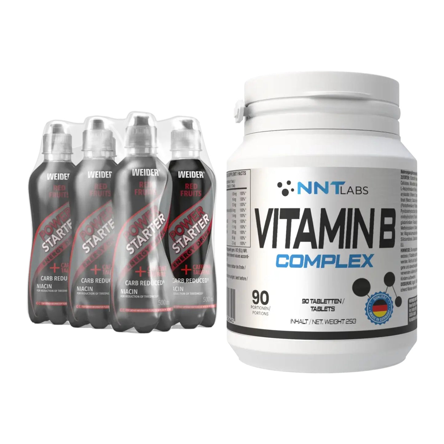 Koffein & B-Vitamine: Weider Power Starter + NNT Vitamin B Complex – alle enthaltenen Artikel