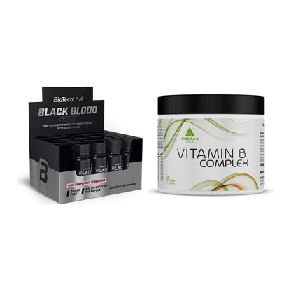 Koffein & B-Vitamine: BioTech Black Blood + Peak Vitamin B Complex – alle enthaltenen Artikel
