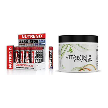 Koffein & B-Vitamine: Nutrend AAKG 7500 Shots + Peak Vitamin B Complex – alle enthaltenen Artikel