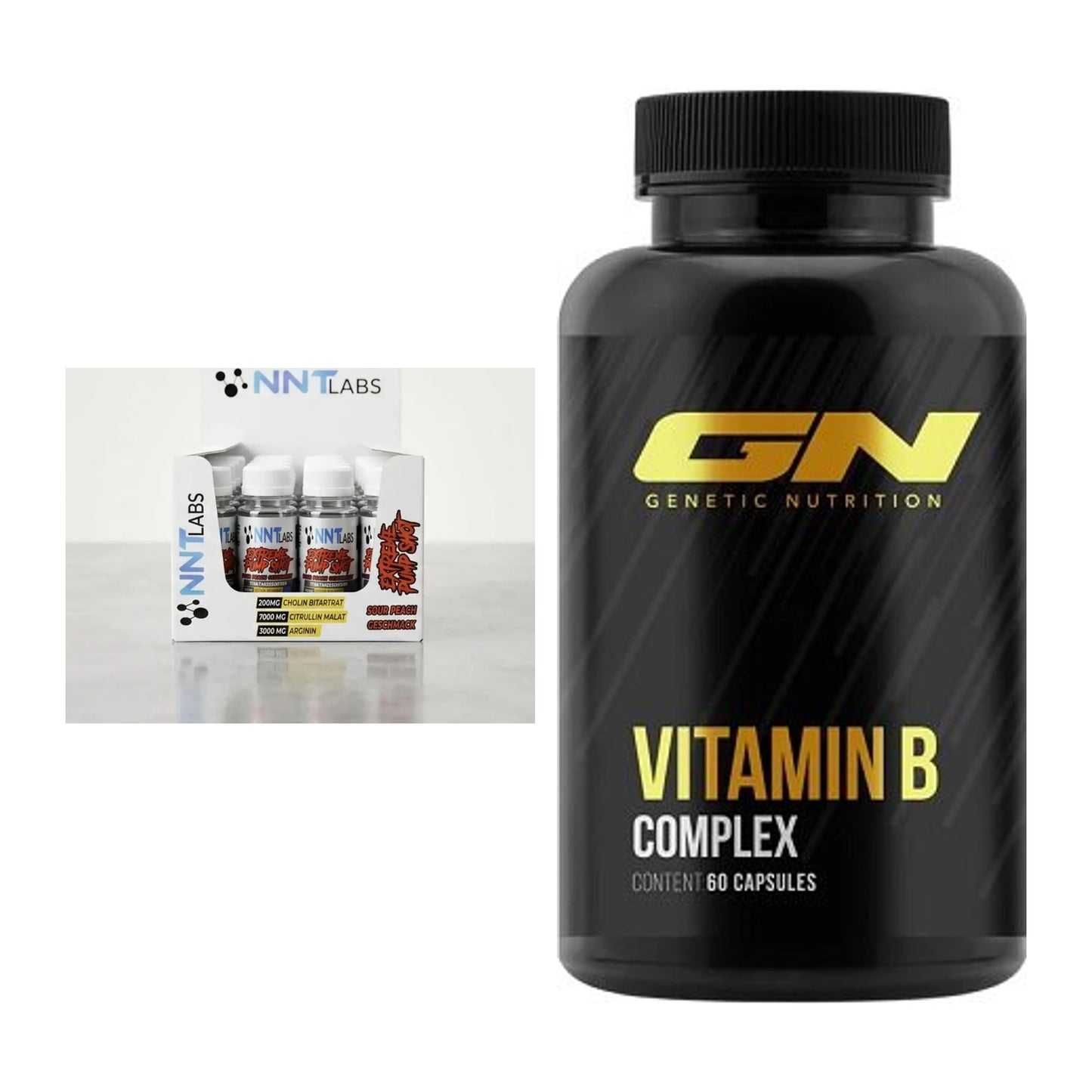Koffein & B-Vitamine: NNT Extreme Pump Shot + GN Vitamin B-Complex – alle enthaltenen Artikel