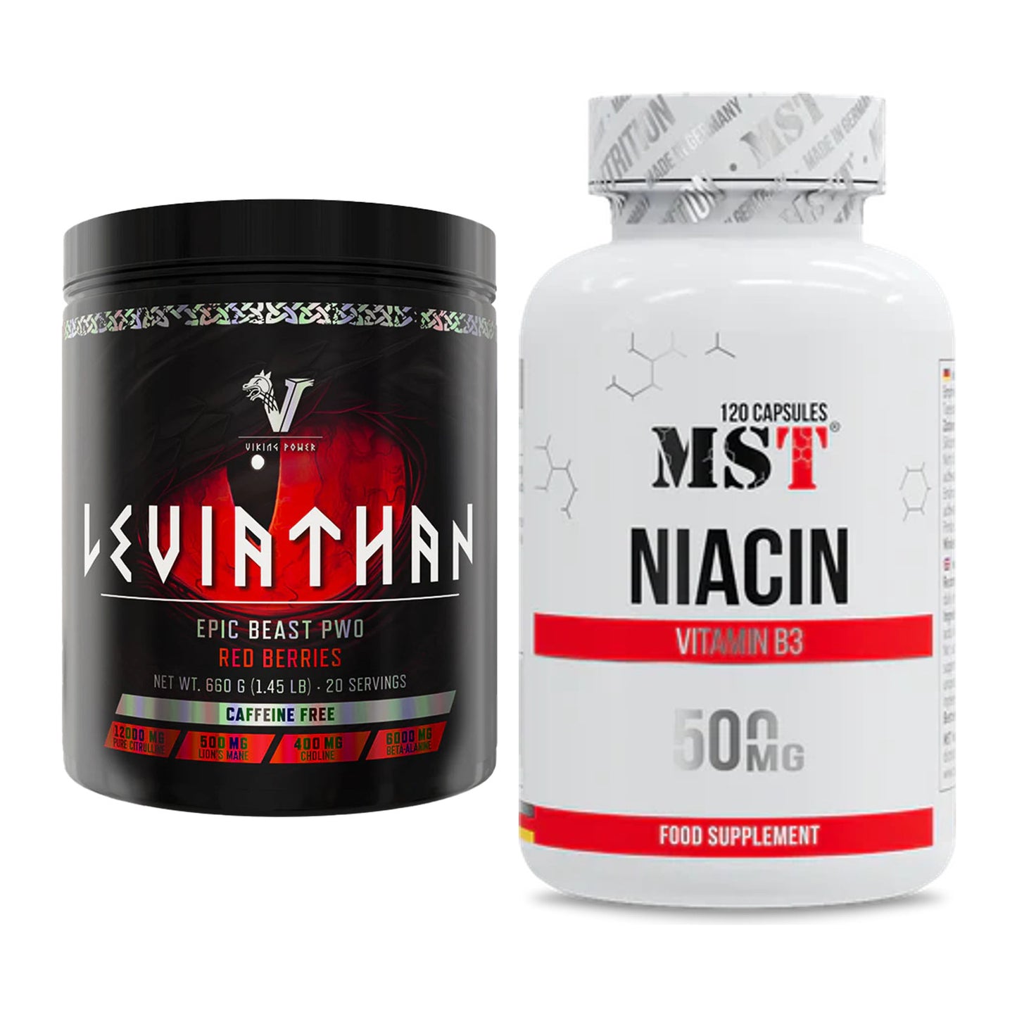 Koffein & B-Vitamine: Viking Power Leviathan Hardcore + MST Niacin – alle enthaltenen Artikel