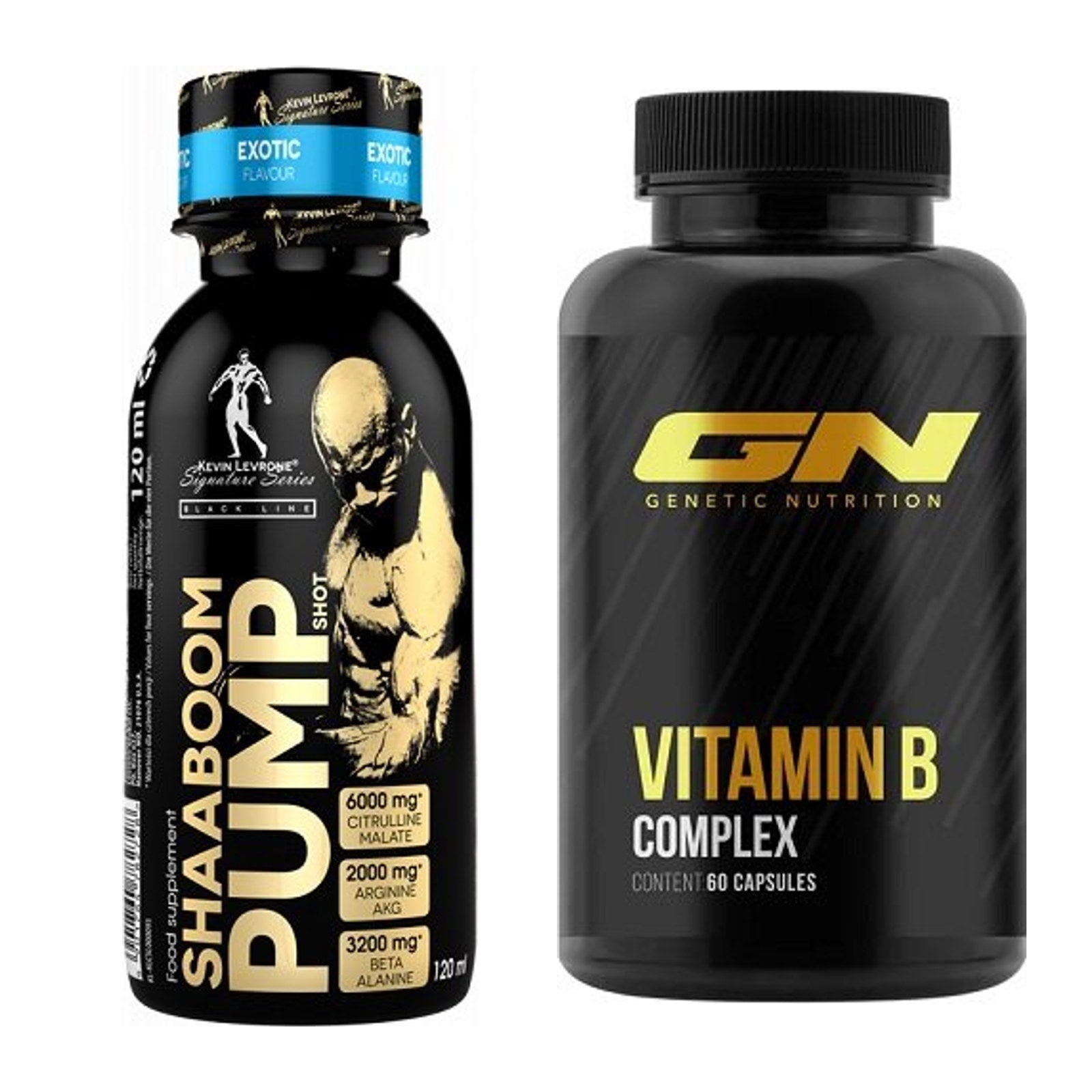 Koffein & B-Vitamine: Kevin Levrone Shaaboom + GN Vitamin B-Complex – alle enthaltenen Artikel
