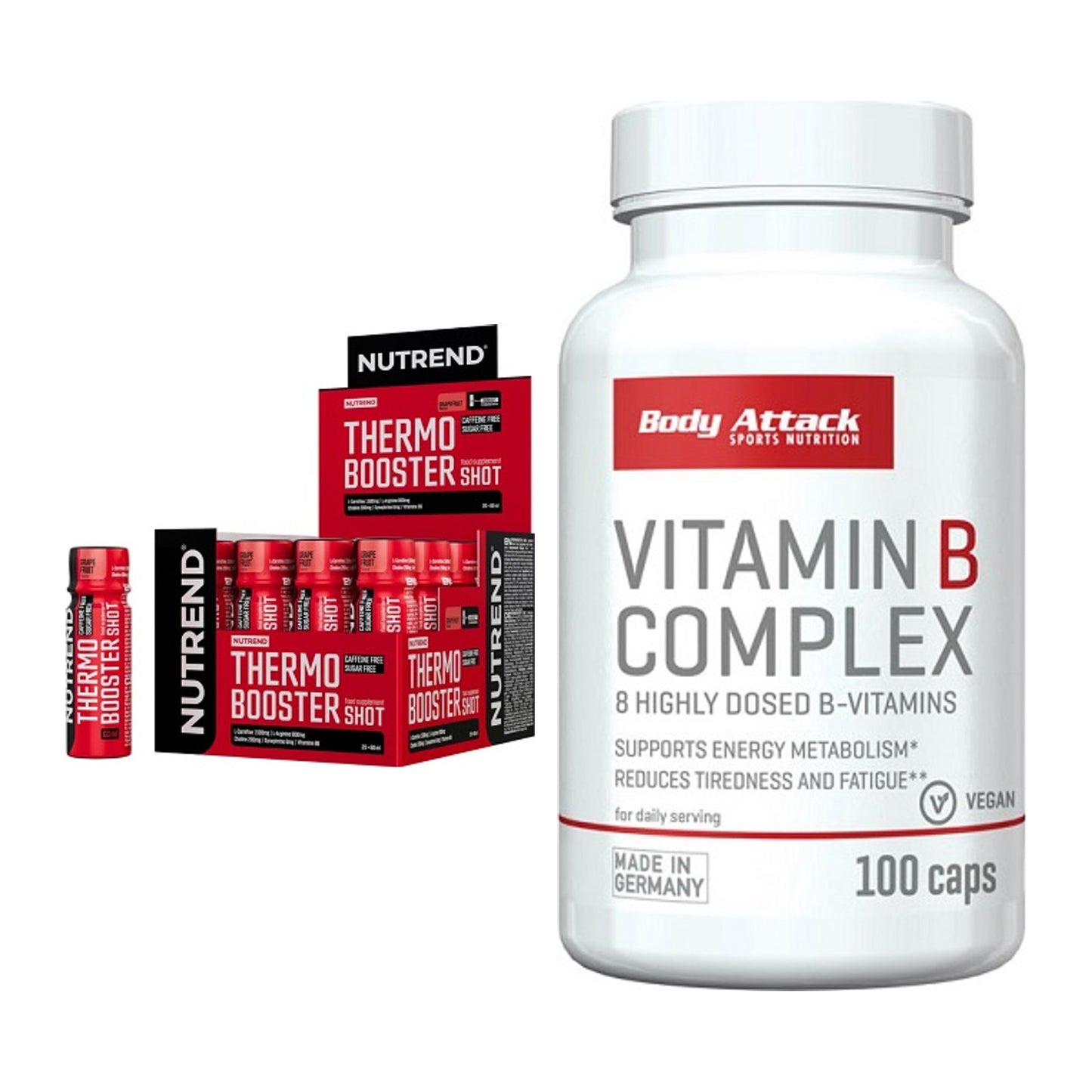 Koffein & B-Vitamine: Nutrend Thermobooster + Body Attack Vitamin – alle enthaltenen Artikel