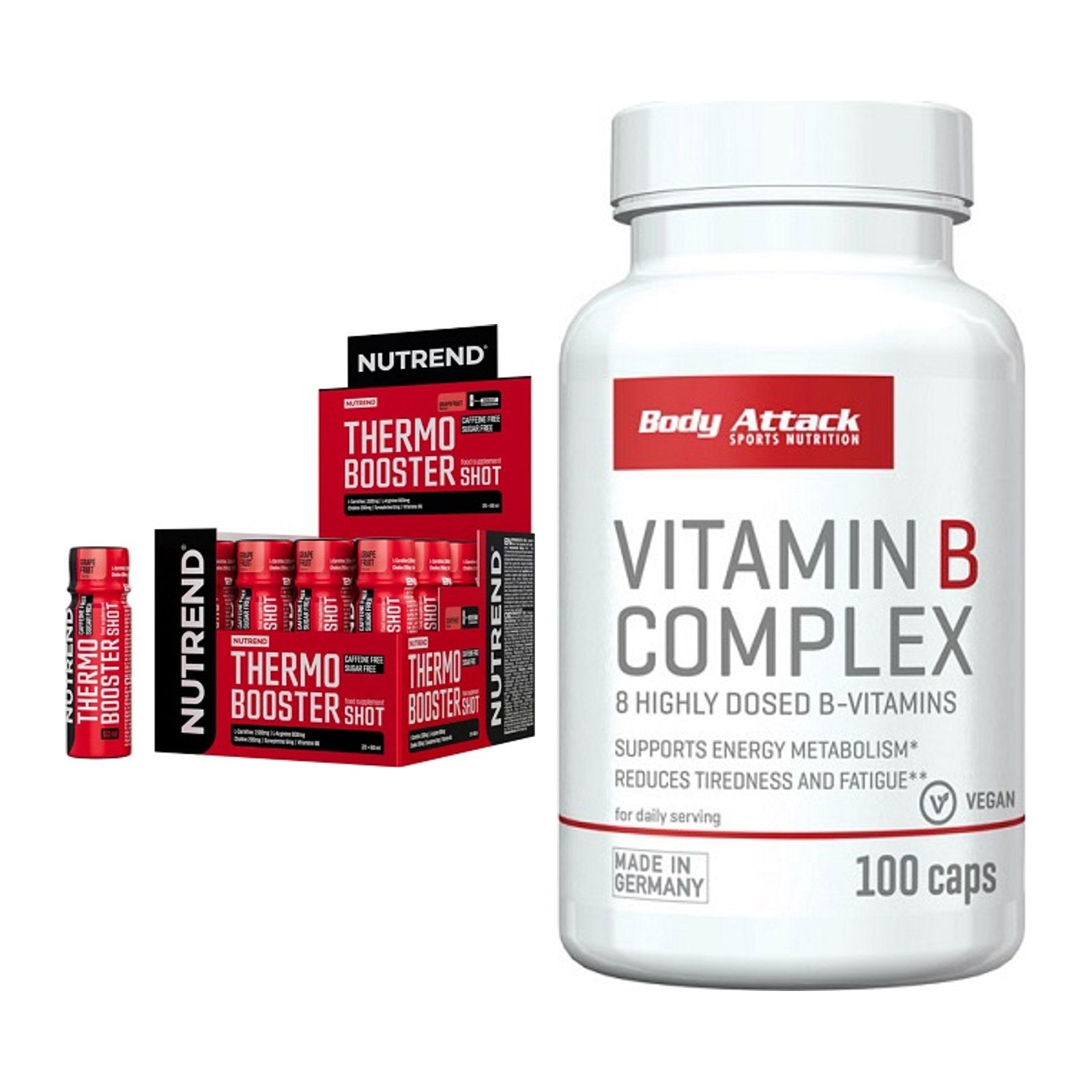 Koffein & B-Vitamine: Nutrend Thermobooster + Body Attack Vitamin – alle enthaltenen Artikel
