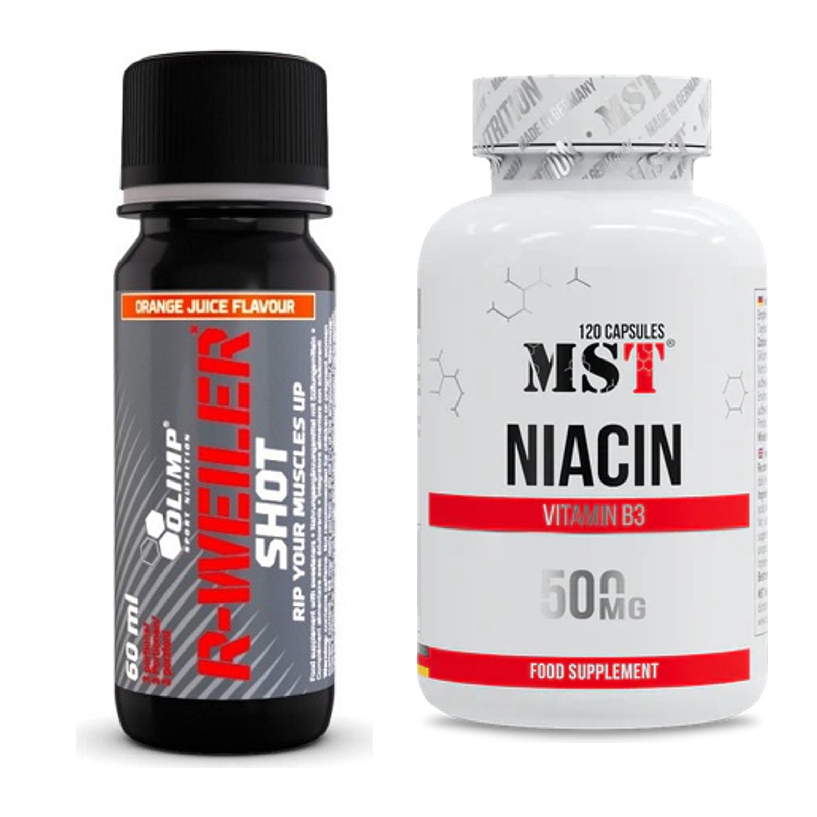 Koffein & B-Vitamine: Olimp R-Weiler Shot + MST Niacin – alle enthaltenen Artikel