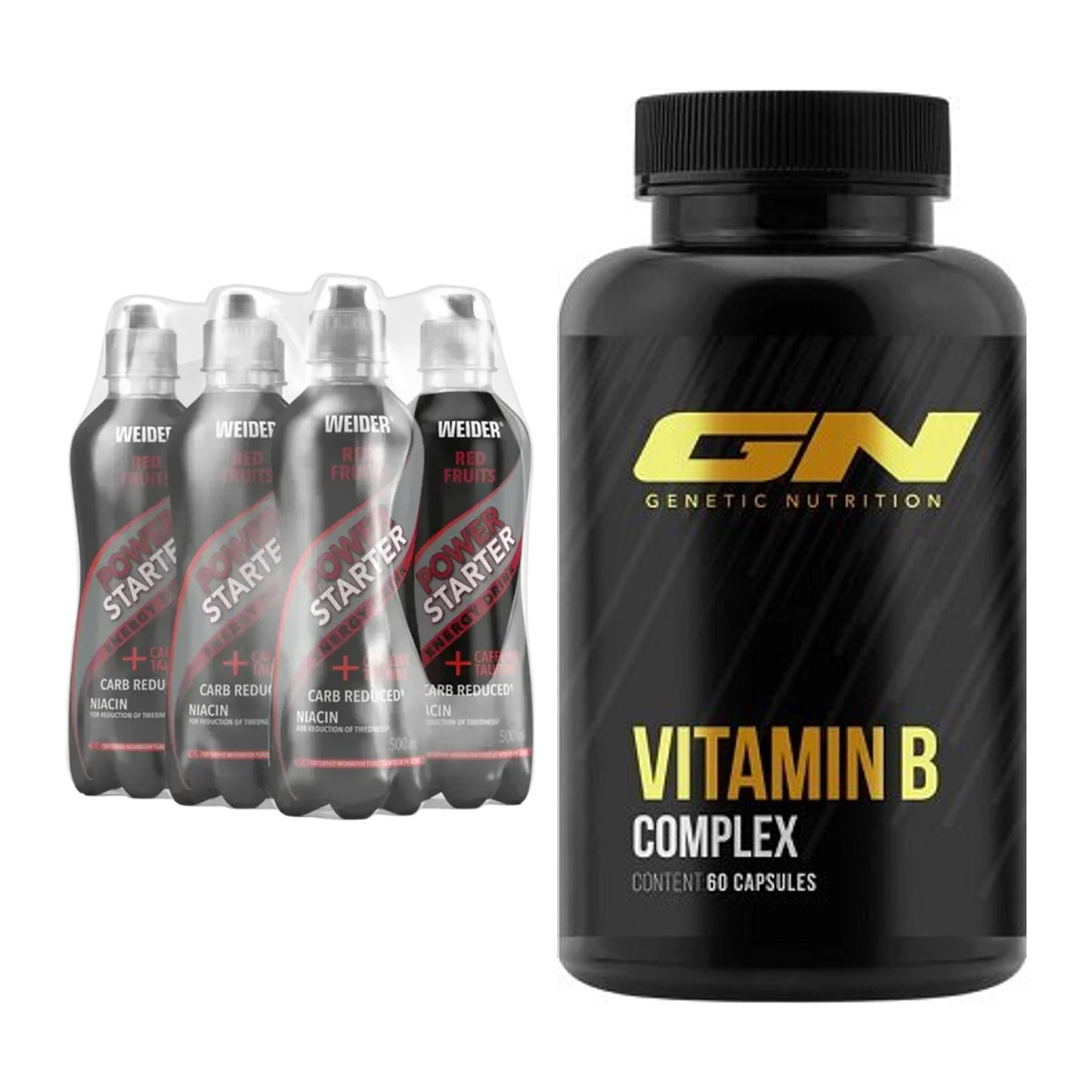 Koffein & B-Vitamine: Weider Power Starter + GN Vitamin B-Complex – alle enthaltenen Artikel
