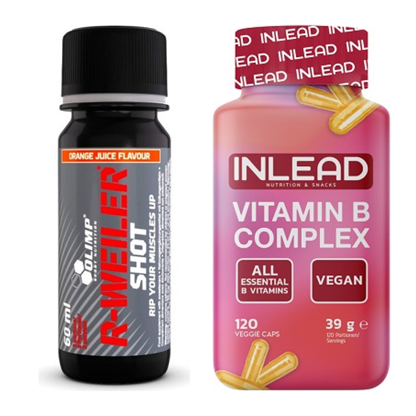 Koffein & B-Vitamine: Olimp R-Weiler Shot + INLEAD Vitamin B Complex – alle enthaltenen Artikel