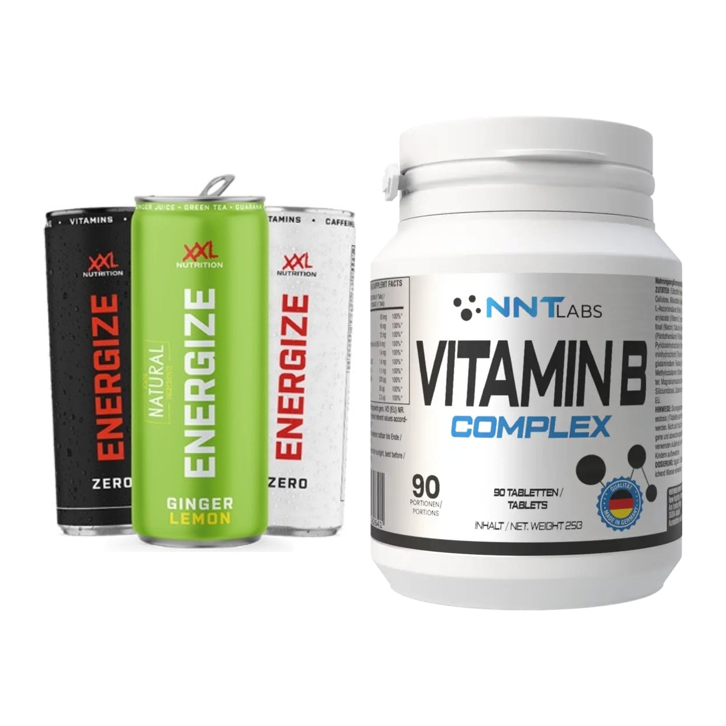 Koffein & B-Vitamine: XXL Nutrition + NNT Vitamin B Complex – alle enthaltenen Artikel
