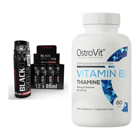 Kofeina i witaminy z grupy B: Activlab Black Wolf + Ostrovit Witamina B1 - wszystkie pozycje w zestawie