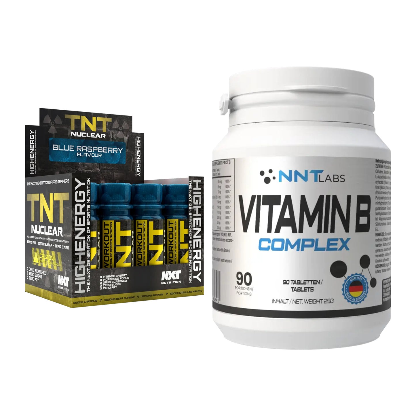 Koffein & B-Vitamine: NXT Nutrition TNT + NNT Vitamin B Complex – alle enthaltenen Artikel