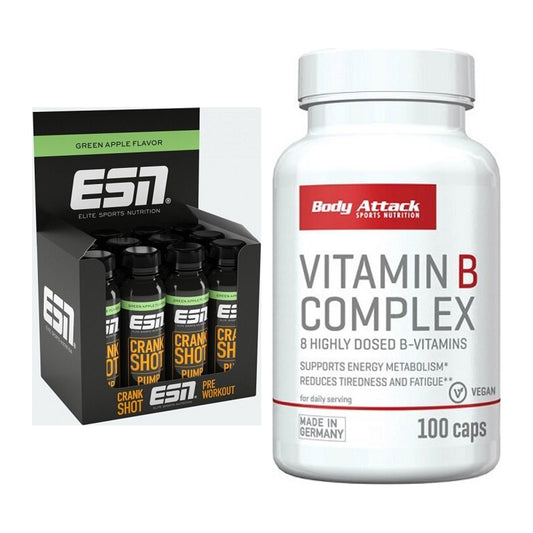 Koffein & B-Vitamine: ESN Crank Pump Shot + Body Attack Vitamin – alle enthaltenen Artikel