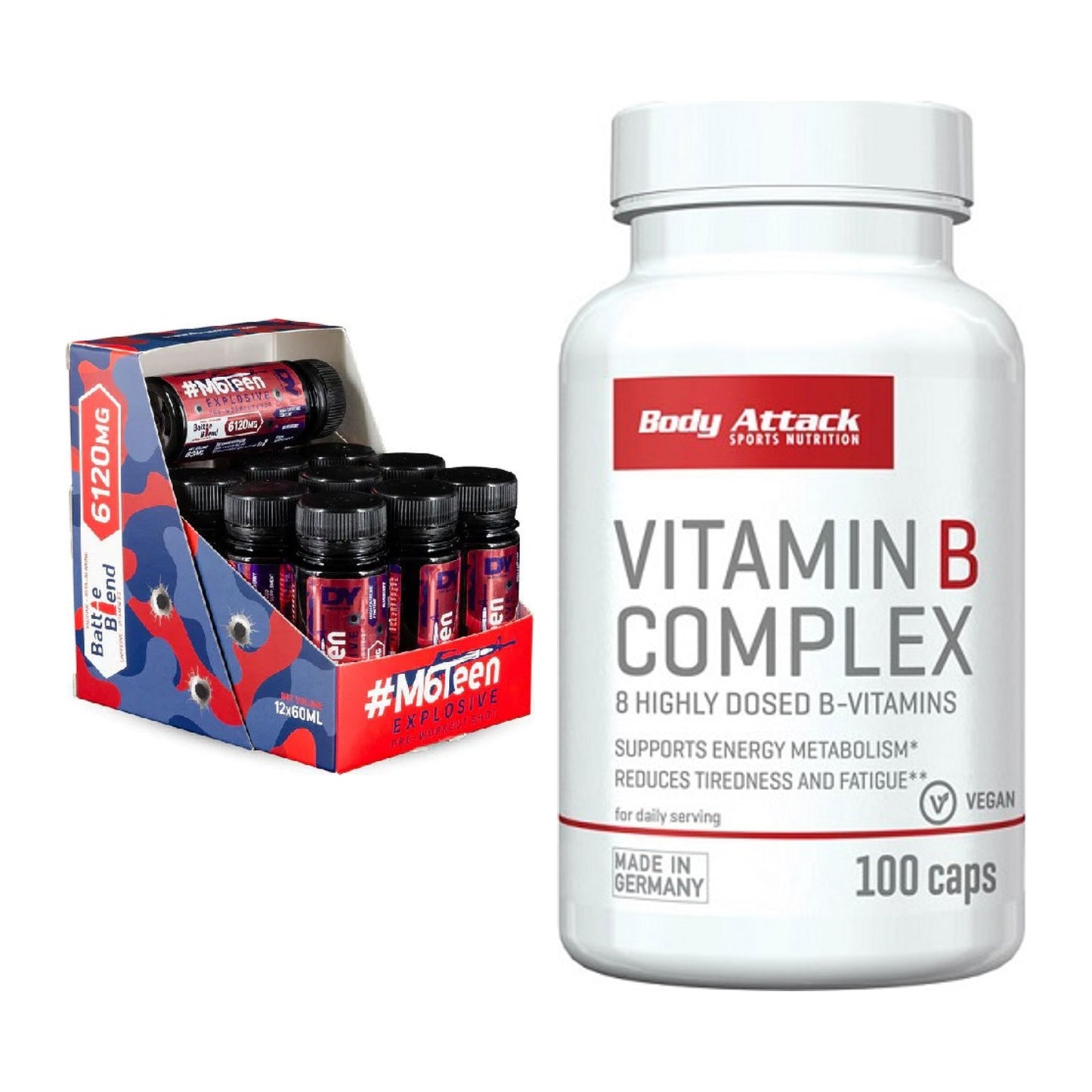 Koffein & B-Vitamine: DY Nutrition M6Teen + Body Attack Vitamin – alle enthaltenen Artikel