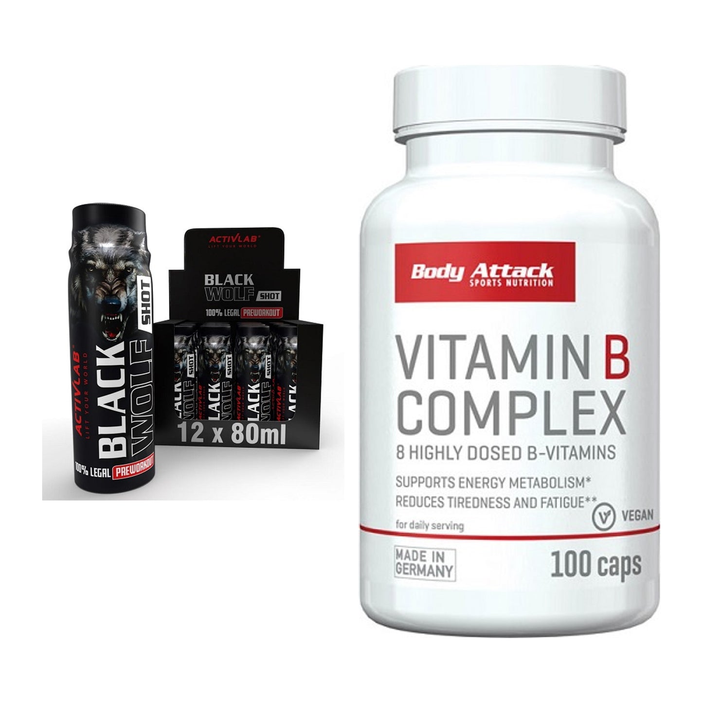 Koffein & B-Vitamine: Activlab Black Wolf + Body Attack Vitamin – alle enthaltenen Artikel