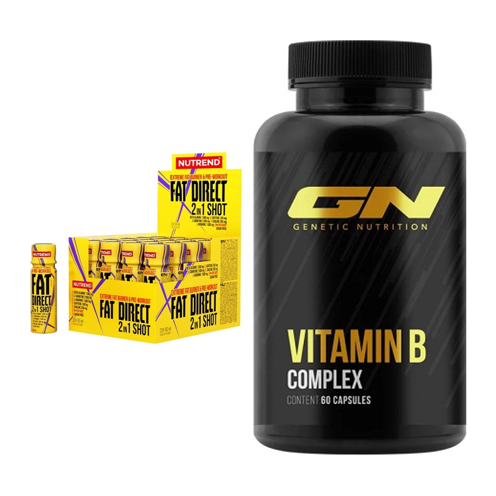 Koffein & B-Vitamine: Nutrend Fat Direct Shot + GN Vitamin B-Complex – alle enthaltenen Artikel