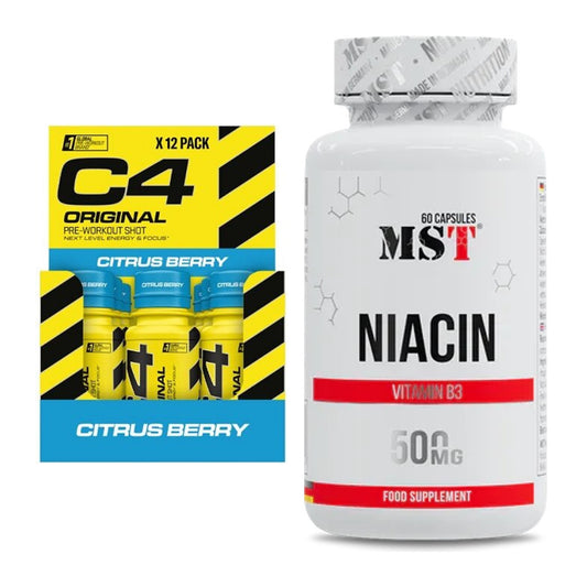 Koffein & B-Vitamine: Cellucor C4 Original Shot 12 x + MST Niacin – alle enthaltenen Artikel