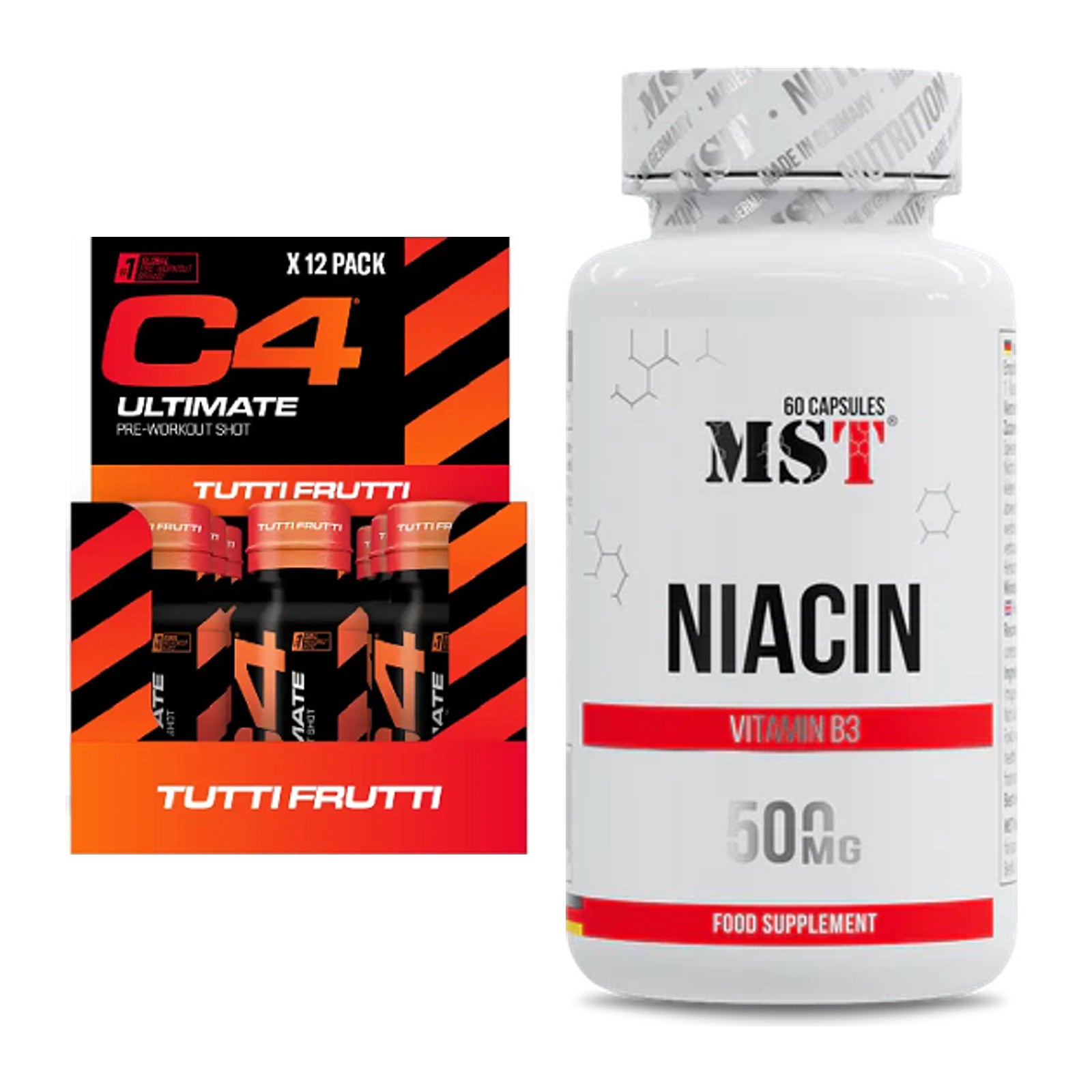 Koffein & B-Vitamine: Cellucor C4 Ultimate Pre-Workout + MST Niacin – alle enthaltenen Artikel