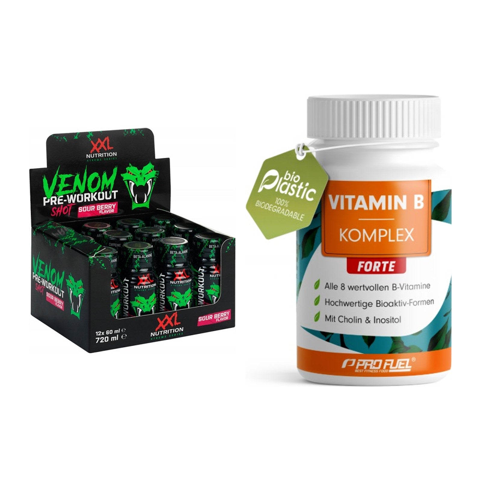Koffein & B-Vitamine: XXL Nutrition Venom + ProFuel Vitamin B – alle enthaltenen Artikel