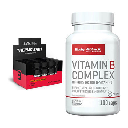 Koffein & B-Vitamine: BioTech Thermo Shot + Body Attack Vitamin – alle enthaltenen Artikel