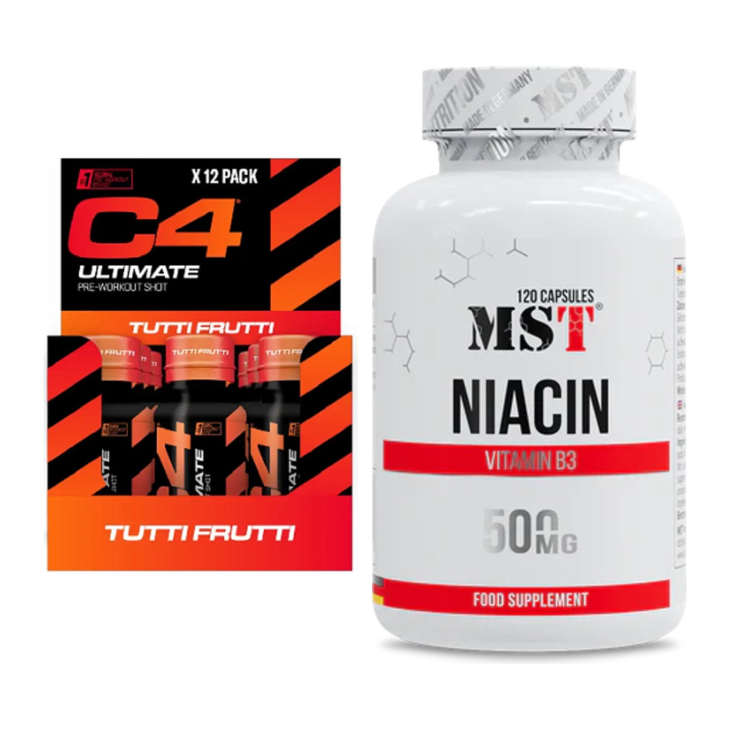 Koffein & B-Vitamine: Cellucor C4 Ultimate Pre-Workout + MST Niacin – alle enthaltenen Artikel