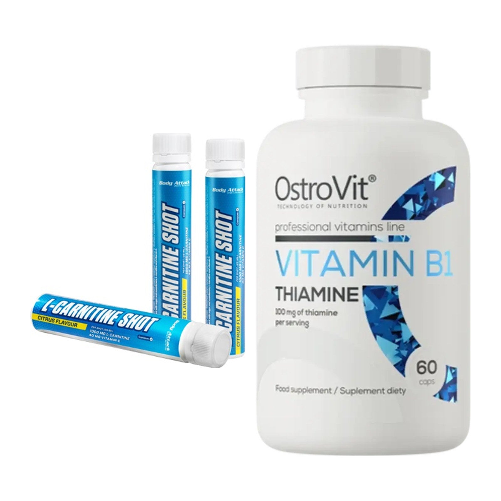Koffein & B-Vitamine: Body Attack L-Carnitin + Ostrovit Vitamin B1 – alle enthaltenen Artikel
