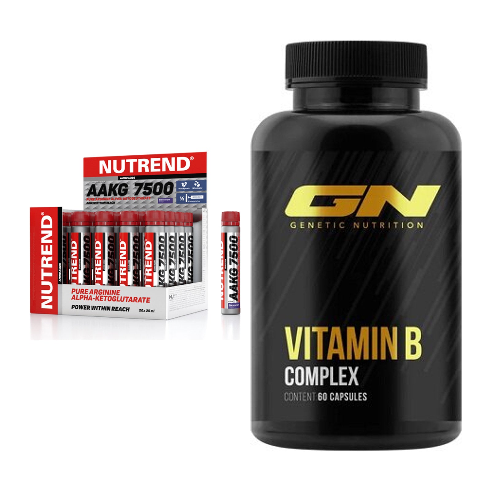 Koffein & B-Vitamine: Nutrend AAKG 7500 + GN Vitamin B-Complex – alle enthaltenen Artikel