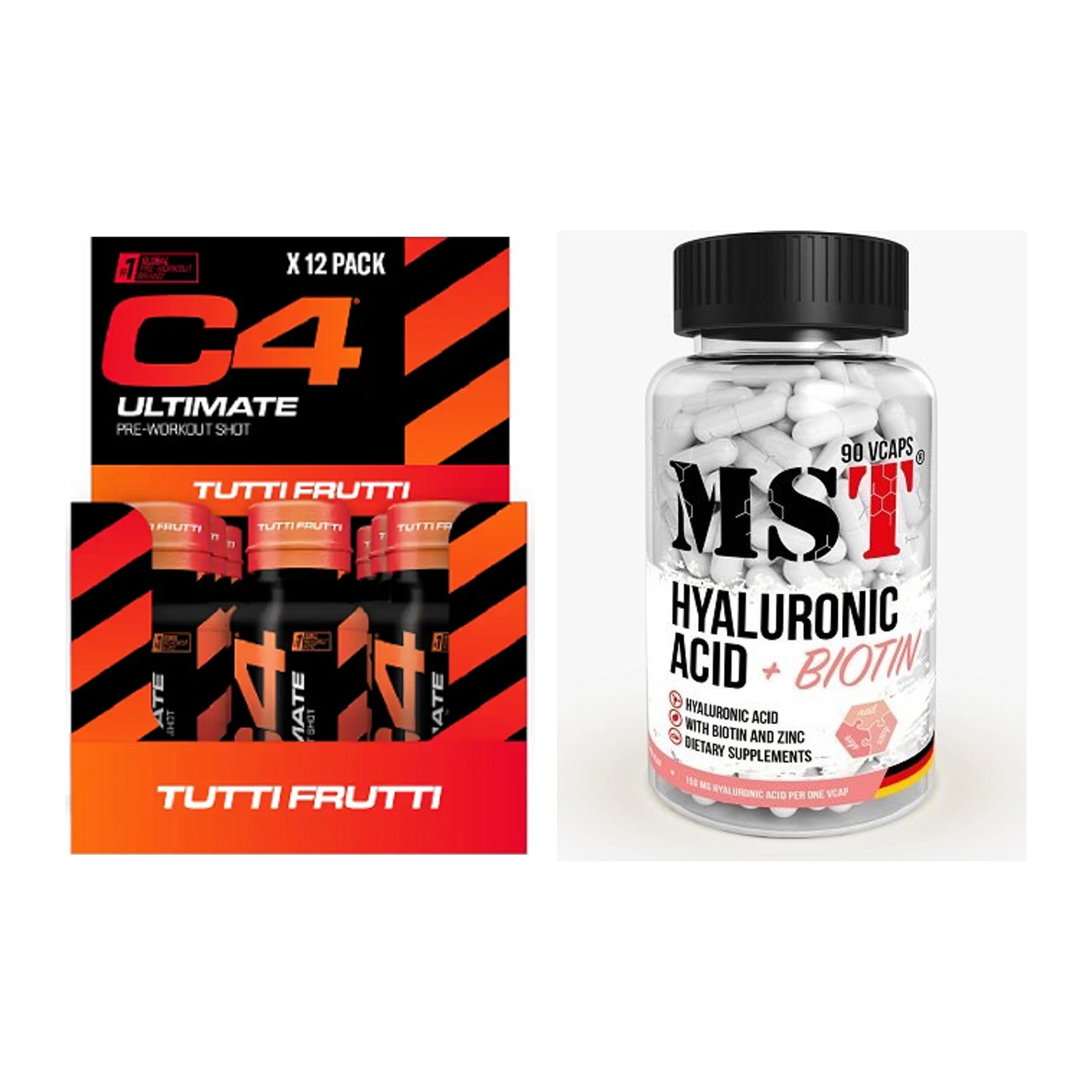 Koffein & B-Vitamine: Cellucor C4 Ultimate + MST Hyaluronic Acid – alle enthaltenen Artikel