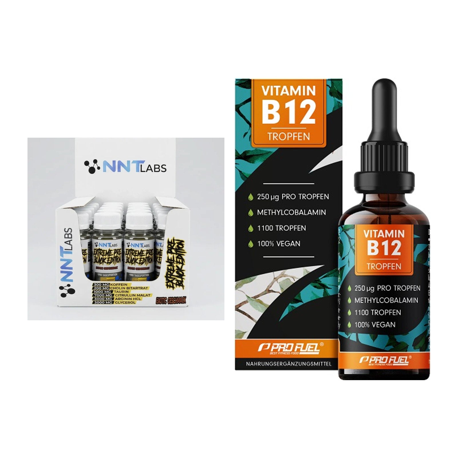 Koffein & B-Vitamine: NNT Extreme Black + ProFuel Vitamin B12 – alle enthaltenen Artikel