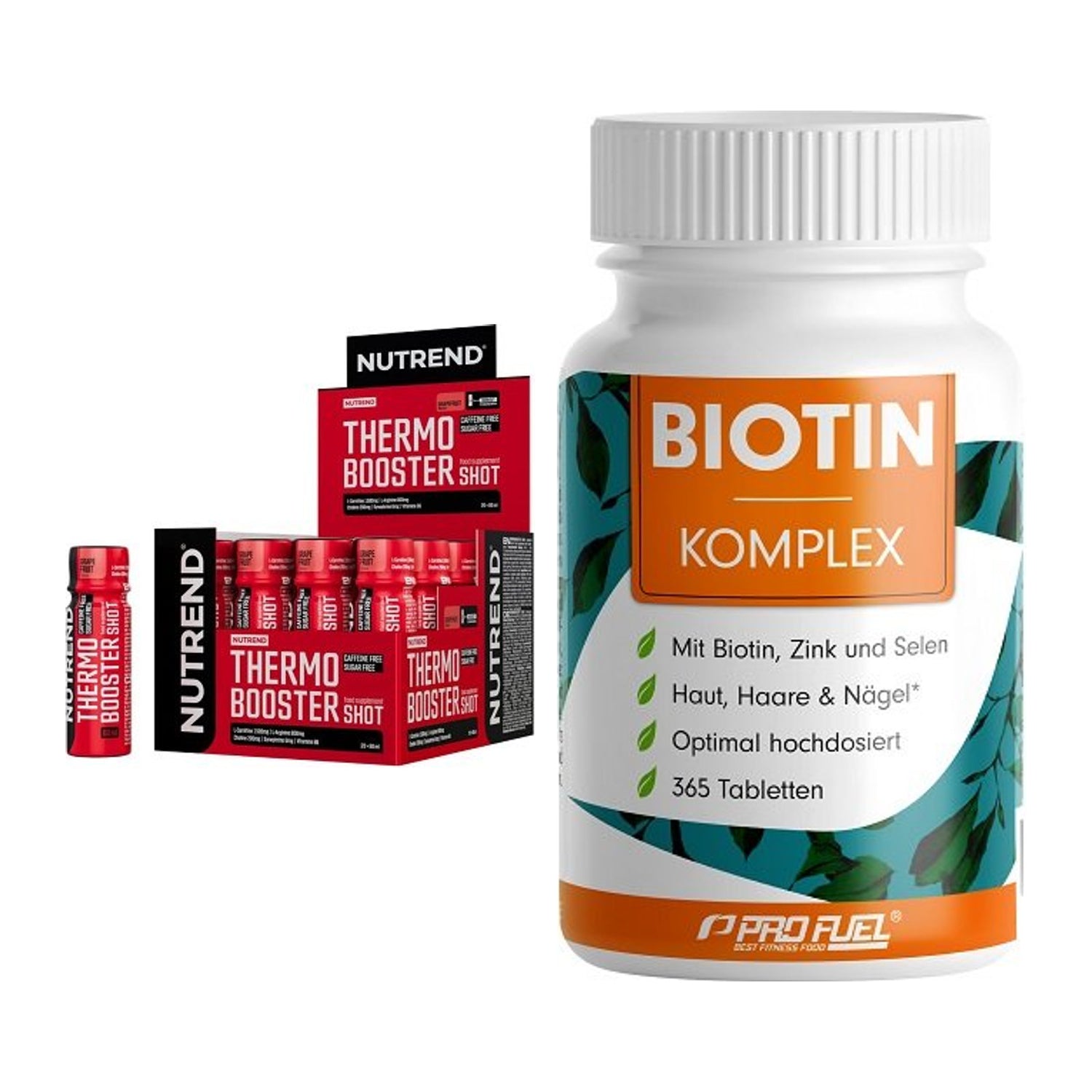 Koffein & B-Vitamine: Nutrend Thermobooster + ProFuel BIOTIN Komplex – alle enthaltenen Artikel