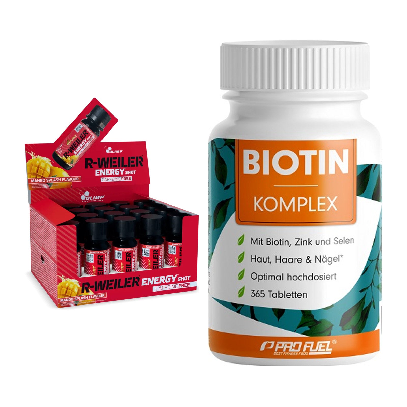Koffein & B-Vitamine: Olimp R-Weiler Energy + ProFuel BIOTIN Komplex – alle enthaltenen Artikel